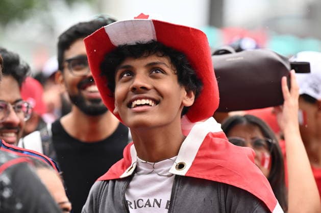 July 4, 2026, Toronto, On, Canada: Fans watch the action during the first half of Canada s World Cup soccer match against Morocco at FIFA Fan Fest in Toronto on Saturday, July 4, 2026. Canada V. Morocco R16  - ZUMAc35_ 20260704_zaf_c35_025 Copyright: xJonxBlackerx
