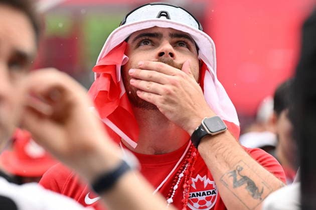 July 4, 2026, Toronto, On, Canada: Fans watch the action during the first half of Canada s World Cup soccer match against Morocco at FIFA Fan Fest in Toronto on Saturday, July 4, 2026. Canada V. Morocco R16  - ZUMAc35_ 20260704_zaf_c35_026 Copyright: xJonxBlackerx