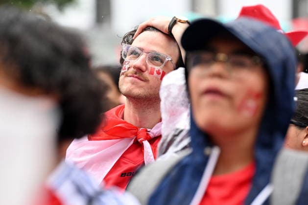 July 4, 2026, Toronto, On, Canada: Fans watch the action during the first half of Canada s World Cup soccer match against Morocco at FIFA Fan Fest in Toronto on Saturday, July 4, 2026. Canada V. Morocco R16  - ZUMAc35_ 20260704_zaf_c35_027 Copyright: xJonxBlackerx