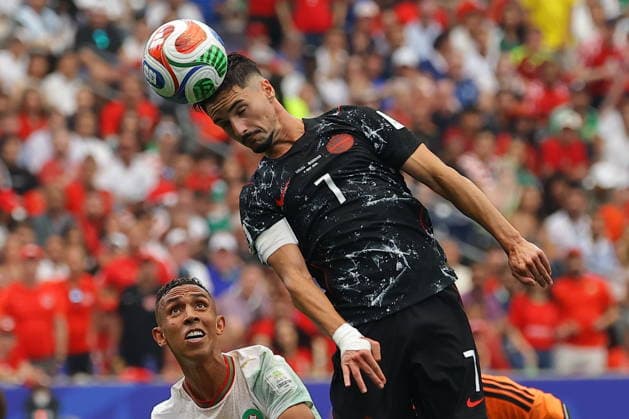 FIFA World Cup, WM, Weltmeisterschaft, Fussball 2026 - Round of 16 - Canada vs Morocco Stephen Eustaquio (R) of Canada in action during the FIFA World Cup 2026 Round of 16 match Canada against Morocco, in Houston, USA, 04 July 2026. HOUSTON United States  Copyright: xCHRISTOPHERxNEUNDORFx