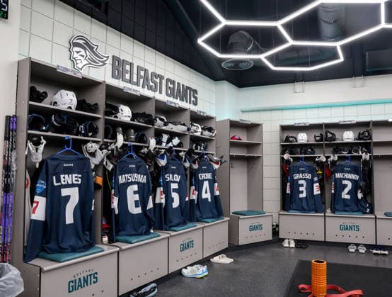 3ICE World Cup, SSE Arena, Belfast 4 7 2026 USA vs Canada A view of the USA dressing room ahead of the match A view of the USA dressing room ahead of the match 4 7 2026  Copyright: xWilliamxCherry Presseyex 3ICE practice_167
