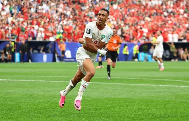 Soufiane Rahimi of Morocco celebrates scoring his sides third goal Canada v Morocco, 2026 FIFA World Cup, WM, Weltmeisterschaft, Fussball Round of 16, Football, Houston Stadium, Houston, Texas, USA - 04 Jul 2026Houston Houston Stadium Texas (TX) United States of America  Copyright: xMichaelxZemanek Shutterstockx 16975466ak