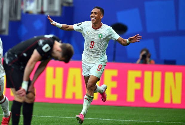 FIFA World Cup, WM, Weltmeisterschaft, Fussball 2026 - Round of 16 - Canada vs Morocco Soufiane Rahimi of Morocco celebrates scoring the 3-0 during the FIFA World Cup 2026 Round of 16 match Canada against Morocco, in Houston, USA, 04 July 2026. HOUSTON United States  Copyright: xSAMxWASSONx