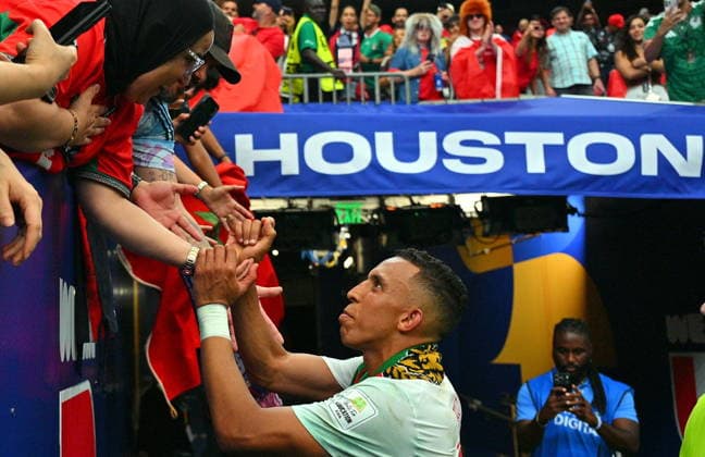 FIFA World Cup, WM, Weltmeisterschaft, Fussball 2026 - Round of 16 - Canada vs Morocco Soufiane Rahimi of Morocco reacts after the FIFA World Cup 2026 Round of 16 match Canada against Morocco, in Houston, USA, 04 July 2026. HOUSTON United States  Copyright: xSAMxWASSONx
