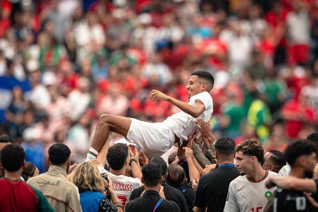 July 4, 2026, Houston, Texas, USA: Morocco midfielder AZZEDINE OUNAHI (8) celebrates win after the Round of 16 match between Morocco and Canada at the FIFA World Cup, WM, Weltmeisterschaft, Fussball 2026 at Houston Stadium in Houston, Texas, on Saturday, July 4, 2026. Morocco defeated Canada 3-0. Houston USA - ZUMAp213 20260704_znp_p213_013 Copyright: xLynnxPenningtonx
