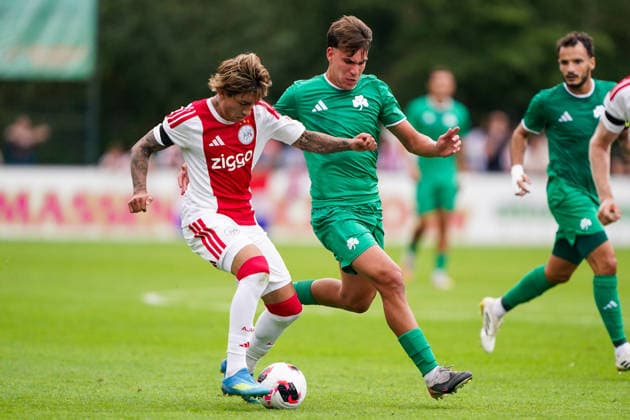 04-07-2026 AFC Ajax v Panathinaikos F.C. - Pre-season friendly ERMELO, NETHERLANDS - JULY 4: Maher Carrizo of AFC Ajax during the Pre-season friendly match between AFC Ajax and Panathinaikos F.C. at Sportpark de Zanderij on July 4, 2026 in Ermelo, Netherlands. Ermelo Sportpark de Zanderij Netherlands Content not available for redistribution in The Netherlands directly or indirectly through any third parties. Copyright: xAndrexWeeningx