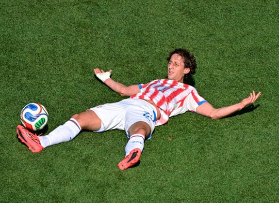 Matias Galarza of Paraguay reacts during the FIFA Men’s World Cup 2026 round of 16 football match between Paraguay and France at Philadelphia Stadium, in Philadelphia on July 4th 2026 (Photo by Andre Ricardo SPP)  Copyright: xAndrexRicardo SPPx Sportspressphoto_SPR184862