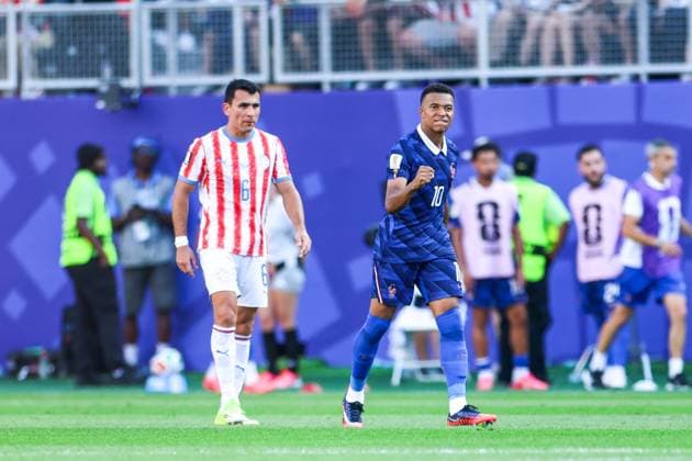 RECORD DATE NOT STATED FIFA World Cup, WM, Weltmeisterschaft, Fussball 2026 - Round of 16 - Paraguay v France Kylian Mbappe player of France celebrates his gol during the Round of 16 match between Paraguay and France at the FIFA World Cup, at Philadelphia Stadium, in Philadelphia, United States, on Saturday, July 04, 2026.(Foto: William Volcov Brazil Photo Press IMAGO) Sports Philadelphia PA United States Copyright: xWILLIAMxVOLCOVx