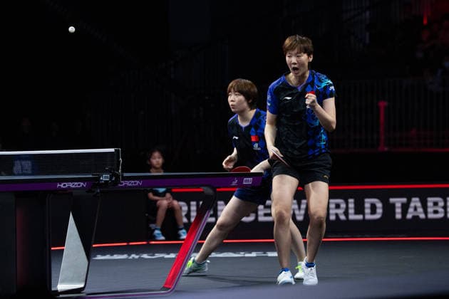 LOS ANGELES, CALIFORNIA - JULY 04: Wang Manyu and Kuai Man of China react in the Women s Doubles Final match against Hina Hayata and Miwa Harimoto of Japan on day 9 of United States Smash 2026 at Ontario Convention Center on July 4, 2026 in Los Angeles, California.  Copyright: xVCGx 111652303937