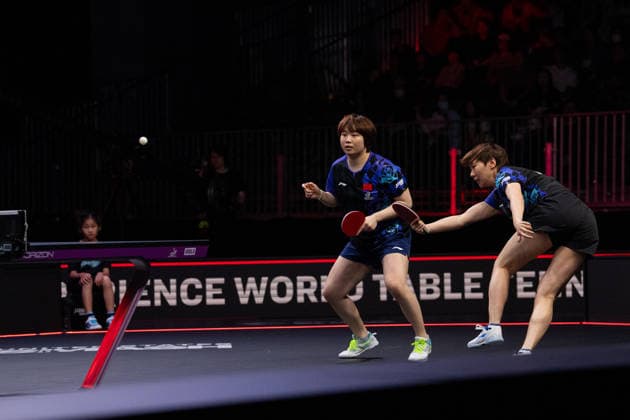 LOS ANGELES, CALIFORNIA - JULY 04: Wang Manyu and Kuai Man of China compete in the Women s Doubles Final match against Hina Hayata and Miwa Harimoto of Japan on day 9 of United States Smash 2026 at Ontario Convention Center on July 4, 2026 in Los Angeles, California.  Copyright: xVCGx 111652303931