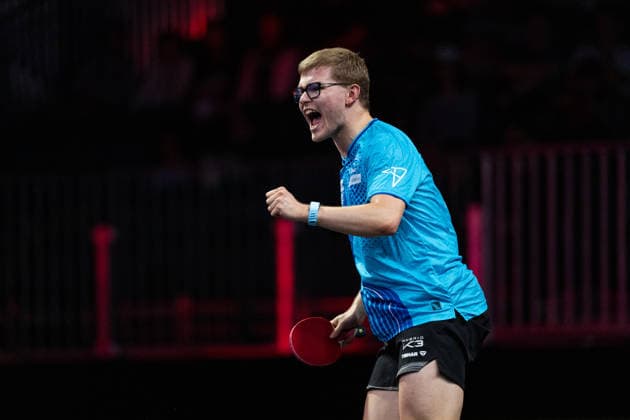 LOS ANGELES, CALIFORNIA - JULY 04: Alexis Lebrun of France reacts in the Men s Singles Quarterfinal match against Felix Lebrun of France on day 9 of United States Smash 2026 at Ontario Convention Center on July 4, 2026 in Los Angeles, California.  Copyright: xVCGx 111652317612