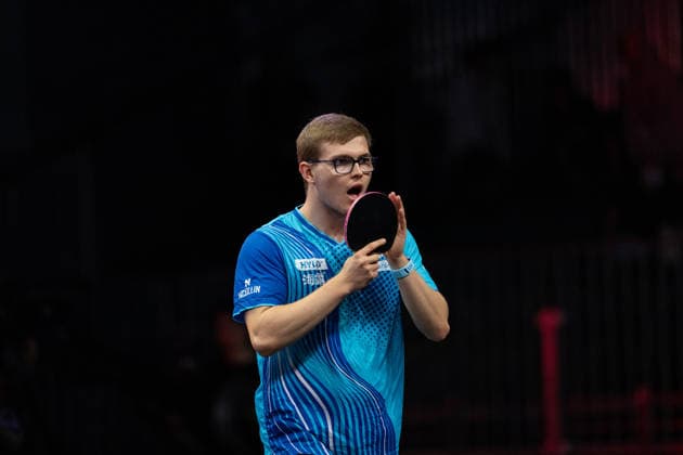 LOS ANGELES, CALIFORNIA - JULY 04: Alexis Lebrun of France reacts in the Men s Singles Quarterfinal match against Felix Lebrun of France on day 9 of United States Smash 2026 at Ontario Convention Center on July 4, 2026 in Los Angeles, California.  Copyright: xVCGx 111652317598