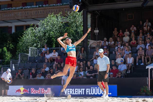 GSTAAD, SWITZERLAND - JULY 4: Megan Kraft (Player No. 1, USA) during the Beach Pro Tour - Elite 16 at Gstaad on July 4, 2026 in Gstaad, Switzerland. Switzerland Copyright: xPeterxWeberx
