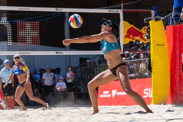 GSTAAD, SWITZERLAND - JULY 4: Carolina Solberg Salgado (Player No. 1, BRA) during the Beach Pro Tour - Elite 16 at Gstaad on July 4, 2026 in Gstaad, Switzerland. Switzerland Copyright: xPeterxWeberx