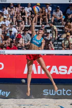 GSTAAD, SWITZERLAND - JULY 4: Megan Kraft (Player No. 1, USA) during the Beach Pro Tour - Elite 16 at Gstaad on July 4, 2026 in Gstaad, Switzerland. Switzerland Copyright: xPeterxWeberx