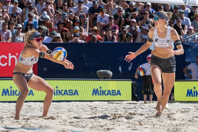 GSTAAD, SWITZERLAND - JULY 4: Nina Brunner (Player No. 1, SUI), Tanja Hüberli (Player No. 2, SUI) during the Beach Pro Tour - Elite 16 at Gstaad on July 4, 2026 in Gstaad, Switzerland. Switzerland Copyright: xPeterxWeberx