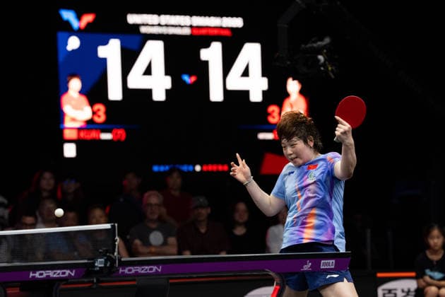 LOS ANGELES, CALIFORNIA - JULY 04: Kuai Man of China competes in the Women s Singles Quarterfinal match against Hitomi Sato of Japan on day 9 of United States Smash 2026 at Ontario Convention Center on July 4, 2026 in Los Angeles, California.  Copyright: xVCGx 111652333239