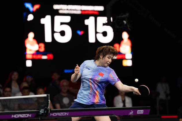 LOS ANGELES, CALIFORNIA - JULY 04: Kuai Man of China competes in the Women s Singles Quarterfinal match against Hitomi Sato of Japan on day 9 of United States Smash 2026 at Ontario Convention Center on July 4, 2026 in Los Angeles, California.  Copyright: xVCGx 111652333240