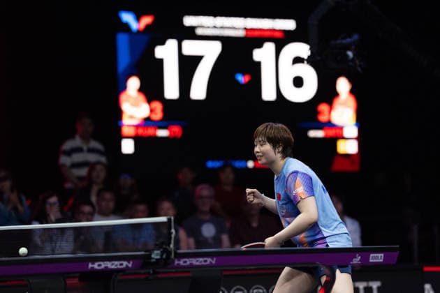 LOS ANGELES, CALIFORNIA - JULY 04: Kuai Man of China reacts in the Women s Singles Quarterfinal match against Hitomi Sato of Japan on day 9 of United States Smash 2026 at Ontario Convention Center on July 4, 2026 in Los Angeles, California.  Copyright: xVCGx 111652333241