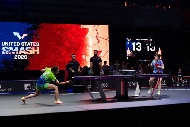 LOS ANGELES, CALIFORNIA - JULY 04: Hitomi Sato of Japan competes in the Women s Singles Quarterfinal match against Kuai Man of China on day 9 of United States Smash 2026 at Ontario Convention Center on July 4, 2026 in Los Angeles, California.  Copyright: xVCGx 111652333238