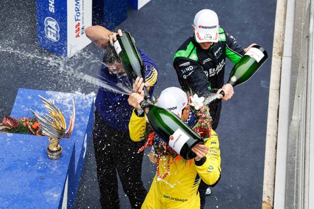 2026 FORMULA E SHANGHAI ePRIX ERIKSSON Joel (swe), Envision Racing, Jaguar I-Type 7, portrait, DI GRASSI Lucas (bra), Lola Yamaha ABT Formula E Team, Lola T002, portrait, podium, portrait, during the Shanghai ePrix, 12th and 13th round of the 2025-26 ABB FIA Formula E World Championship, WM, Weltmeisterschaft on the Shanghai International Circuit from July 3 to 5, 2026 in Shanghai, China - ShanghaiChina  Copyright: xFREDERICxLExFLOCxHx
