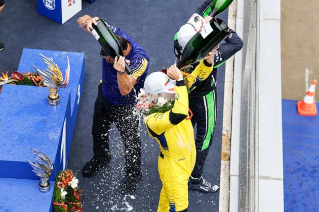 2026 FORMULA E SHANGHAI ePRIX ERIKSSON Joel (swe), Envision Racing, Jaguar I-Type 7, portrait, DI GRASSI Lucas (bra), Lola Yamaha ABT Formula E Team, Lola T002, portrait, podium, portrait, during the Shanghai ePrix, 12th and 13th round of the 2025-26 ABB FIA Formula E World Championship, WM, Weltmeisterschaft on the Shanghai International Circuit from July 3 to 5, 2026 in Shanghai, China - ShanghaiChina  Copyright: xFREDERICxLExFLOCxHx