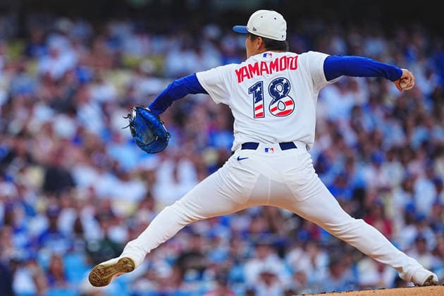 Sport Themen der Woche KW27 Yoshinobu Yamamoto, (Dodgers) July.4,2026 - Baseball : MLB, Baseball Herren, USA Regular Season Game Los Angeles Dodgers vs. San Diego Padres Venue: Dodger Stadium (Los Angeles, California, USA)  aflo_336907473 YujixArakawax