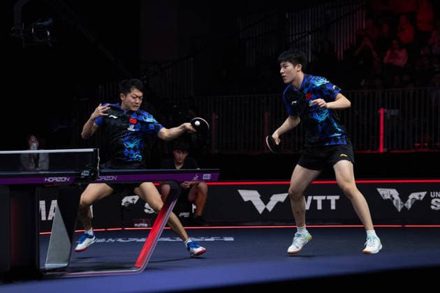 LOS ANGELES, CALIFORNIA - JULY 04: Wen Ruibo and Yuan Licen of China compete in the Men s Doubles Final match against Lin Shidong and Huang Youzheng of China on day 9 of United States Smash 2026 at Ontario Convention Center on July 4, 2026 in Los Angeles, California.  Copyright: xVCGx 111652369492