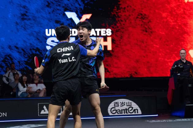 LOS ANGELES, CALIFORNIA - JULY 04: Wen Ruibo and Yuan Licen of China react in the Men s Doubles Final match against Lin Shidong and Huang Youzheng of China on day 9 of United States Smash 2026 at Ontario Convention Center on July 4, 2026 in Los Angeles, California.  Copyright: xVCGx 111652369499