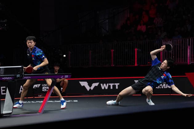 LOS ANGELES, CALIFORNIA - JULY 04: Wen Ruibo and Yuan Licen of China compete in the Men s Doubles Final match against Lin Shidong and Huang Youzheng of China on day 9 of United States Smash 2026 at Ontario Convention Center on July 4, 2026 in Los Angeles, California.  Copyright: xVCGx 111652369489