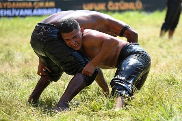 665th Historic Kirkpinar Oil Wrestling Festival in Turkiye s Edirne EDIRNE, TURKIYE - JULY 5: Wrestlers compete in various categories during the 665th Historic Kirkpinar Oil Wrestling Festival at the Sarayici Er Meydani wrestling grounds in Edirne, Turkiye, on July 5, 2026. Gokhan Balci Anadolu Edirne Turkey. Editorial use only. Please get in touch for any other usage.  Copyright: x2026xAnadoluxGokhanxBalcix
