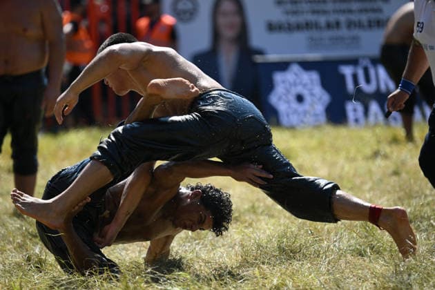 665th Historic Kirkpinar Oil Wrestling Festival in Turkiye s Edirne EDIRNE, TURKIYE - JULY 5: Wrestlers compete in various categories during the 665th Historic Kirkpinar Oil Wrestling Festival at the Sarayici Er Meydani wrestling grounds in Edirne, Turkiye, on July 5, 2026. Gokhan Balci Anadolu Edirne Turkey. Editorial use only. Please get in touch for any other usage.  Copyright: x2026xAnadoluxGokhanxBalcix