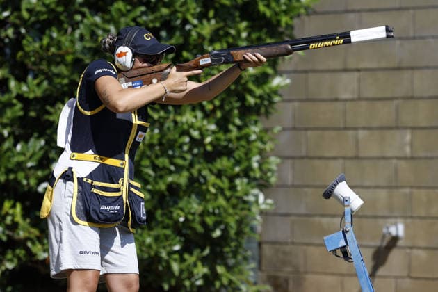 IPA86397921 - Anastasia Eleftheriou of Cyprus competes on the first day of the ISSF World Cup Shotgun event at the Concaverde Shooting Range on July 5, 2025, in Lonato del Garda, Italy.  Copyright: xRichardxMorgano IPAxSportx xx 86397921