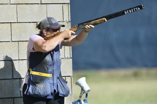 IPA86397887 - Rhode Kimberly of the United States competes on the first day of the ISSF World Cup Shotgun event at the Concaverde Shooting Range on July 5, 2025, in Lonato del Garda, Italy.  Copyright: xRichardxMorgano IPAxSportx xx 86397887