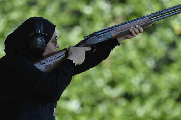 IPA86397971 - Mohammed Sarah Ghulam A A of Qatar competes on the first day of the ISSF World Cup Shotgun event at the Concaverde Shooting Range on July 5, 2025, in Lonato del Garda, Italy.  Copyright: xRichardxMorgano IPAxSportx xx 86397971