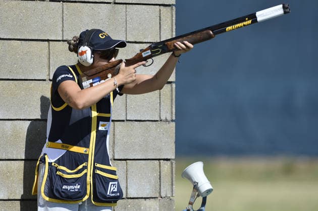 IPA86397975 - Anastasia Eleftheriou of Cyprus competes on the first day of the ISSF World Cup Shotgun event at the Concaverde Shooting Range on July 5, 2025, in Lonato del Garda, Italy.  Copyright: xRichardxMorgano IPAxSportx xx 86397975