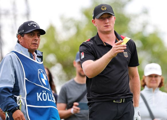 GOLF - BMW International Open 2026 MUNICH,GERMANY,05.JUL.26 - GOLF - DP World Tour, BMW International Open, GC Eichenried. Image shows Finn Koelle (GER) and his caddy.  GEPAxpictures xThomasxBachun