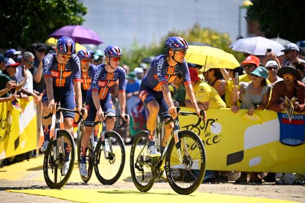 Tour de France 2026 Stage 2 BARCELONA, SPAIN - JULY 05 : Riders of Team Picnic PostNL before the start of the race during stage 2 of the 113rd edition of Tour de France an UCI World Tour 2.UWT cycling road race stage for Men Elite of 182 km with start in Tarragona and finish in Barcelona on July 5, 2026 in Barcelona, Spain, 05 07 2026 Barcelona Spain  Copyright: xTomasxSiskx