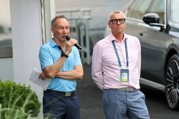 l-r: Moderator. Ralf Exel und Turnierdirektor Marco Kaussler, 37. BMW International Open 2026, Golf, DP World Tour, Herren, Finale, 05.07.2026 Eichenried Bayern Deutschland *** l r Host Ralf Exel and Tournament Director Marco Kaussler, 37th BMW International Open 2026, Golf, DP World Tour, Men s, Final, July 5, 2026, Eichenried, Bavaria, Germany Copyright: xkolbert-press ChristianxKolbertx