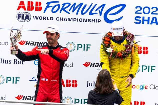 2026 FORMULA E SHANGHAI ePRIX podium, portrait, DI GRASSI Lucas (bra), Lola Yamaha ABT Formula E Team, Lola T002, portrait VERGNE Jean-Eric (fra), CitroÃ«n Racing Formula E Team, CitroÃ«n, portrait during the Shanghai ePrix, 12th and 13th round of the 2025-26 ABB FIA Formula E World Championship, WM, Weltmeisterschaft on the Shanghai International Circuit from July 3 to 5, 2026 in Shanghai, China - ShanghaiChina  Copyright: xDamienxDoumerguex