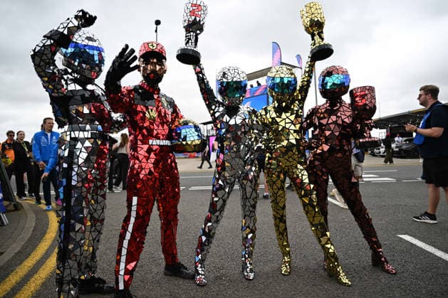 RECORD DATE NOT STATED 5th July 2026; Silverstone Circuit, Northamptonshire, England; FIA Formula 1 2026 British F1 Grand Prix; Race Day; Glitterball figures in the paddock at Silverstone SimonxWest
