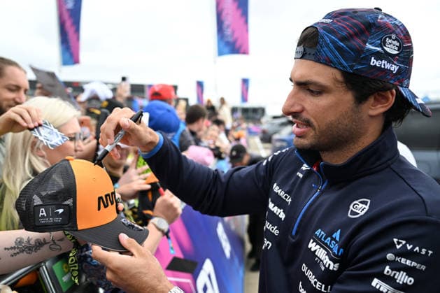 RECORD DATE NOT STATED 5th July 2026; Silverstone Circuit, Northamptonshire, England; FIA Formula 1 2026 British F1 Grand Prix; Race Day; Carlos Sainz of Williams signs autographs on arrival at Silverstone SimonxWest