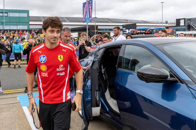 RECORD DATE NOT STATED 5th July 2026; Silverstone Circuit, Northamptonshire, England; FIA Formula 1 2026 British F1 Grand Prix; Race Day; Scuderia Ferrari HP driver Charles Leclerc arrives at Silverstone TimxWilliams