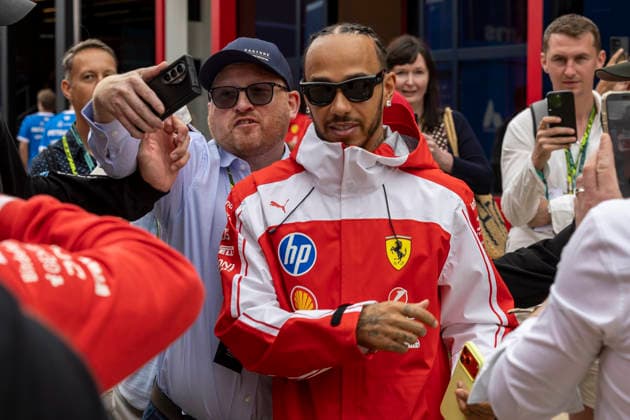 RECORD DATE NOT STATED 5th July 2026; Silverstone Circuit, Northamptonshire, England; FIA Formula 1 2026 British F1 Grand Prix; Race Day; Scuderia Ferrari HP driver Lewis Hamilton in the paddock TimxWilliams