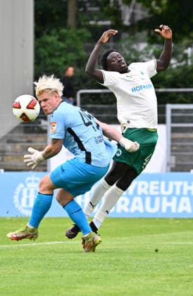05.07.2026 - Fussball - Saison 2026 2027 - Testspiel Freundschaftsspiel - SpVgg Bayreuth - SpVgg Greuther Fürth ( Kleeblatt ) - - Sportfoto Zink - xwoxzix - regulations prohibit any use of photographs as image sequences and or quasi-video - only for editorial use - Lino Kasten (45, SpVgg Bayreuth ) Omar Sillah (42, SpVgg Greuther Fürth ) *** July 5, 2026 Soccer Season 2026–2027 Exhibition Match Friendly Match SpVgg Bayreuth SpVgg Greuther Fürth Kleeblatt Sports Photo Zink xwoxzix Regulations prohibit any use of photographs as image sequences and or quasi-video; for editorial use only. Lino KAsten 45, SpVgg Bayreuth; Omar Sillah 42, SpVgg Greuther Fürth