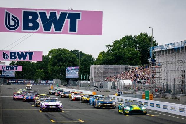 DTM, 7. + 8. Rennen Norisring 2026 7 Aston Martin Vantage AMR GT3 EVO, Comtoyou Racing: Nicki Thiim, 64 Ford Mustang GT3, HRT Ford Racing: Finn Wiebelhaus, 36 Ford Mustang GT3, HRT Ford Racing: Arjun Maini - picture by Gruppe C Photography Nürnberg Norisring Bayern Germany Copyright: xGruppexCxPhotographyx