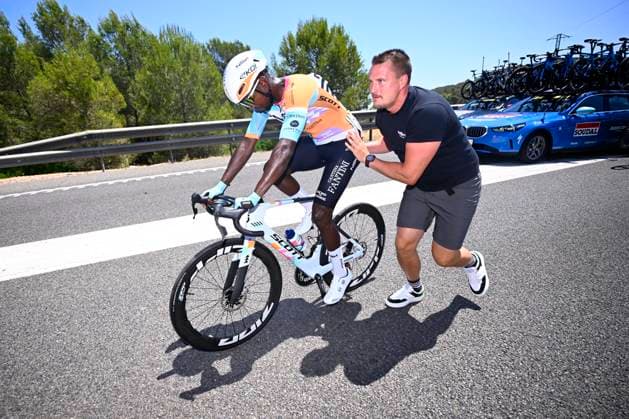 Tour de France 2026 Stage 2 BARCELONA, SPAIN - JULY 05 : Girmay Biniam (ERI) of NSN Cycling Team after a crash during stage 2 of the 113rd edition of Tour de France an UCI World Tour 2.UWT cycling road race stage for Men Elite of 182 km with start in Tarragona and finish in Barcelona on July 5, 2026 in Barcelona, Spain, 05 07 2026 ( Motordriver Kurt Vandenborre - Barcelona Spain  Copyright: xTomasxSiskx