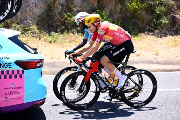 Tour de France 2026 Stage 2 BARCELONA, SPAIN - JULY 05 : Girmay Biniam (ERI) of NSN Cycling Team, Charmig Anthon (DEN) of Uno-X Mobility after a crash during stage 2 of the 113rd edition of Tour de France an UCI World Tour 2.UWT cycling road race stage for Men Elite of 182 km with start in Tarragona and finish in Barcelona on July 5, 2026 in Barcelona, Spain, 05 07 2026 ( Motordriver Kurt Vandenborre - Barcelona Spain  Copyright: xTomasxSiskx