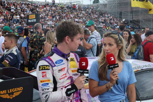 Nürnberg, Deutschland 03. - 05. Juli 2026: DTM - 2026 - Norisring - Sonntag Rennen 2 Im Bild: Finn Wiebelhaus (GER 64) im TV Interview mit Andrea Kaiser Norisring Bayern *** Nuremberg, Germany, July 3–5, 2026, DTM 2026 Norisring, Sunday, Race 2. Pictured: Finn Wiebelhaus (GER 64) in a TV interview with Andrea Kaiser at the Norisring in Bavaria Copyright: xFotostandx xFabianxWernerx
