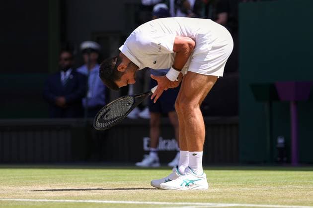 Novak Djokovic reacts during his fourth round match Wimbledon Tennis Championships, Day 7, The All England Lawn Tennis and Croquet Club, London, UK - 05 Jul 2026London The All England Lawn Tennis and United Kingdom  Copyright: xKieranxMcManus Shutterstockx 16976813bm